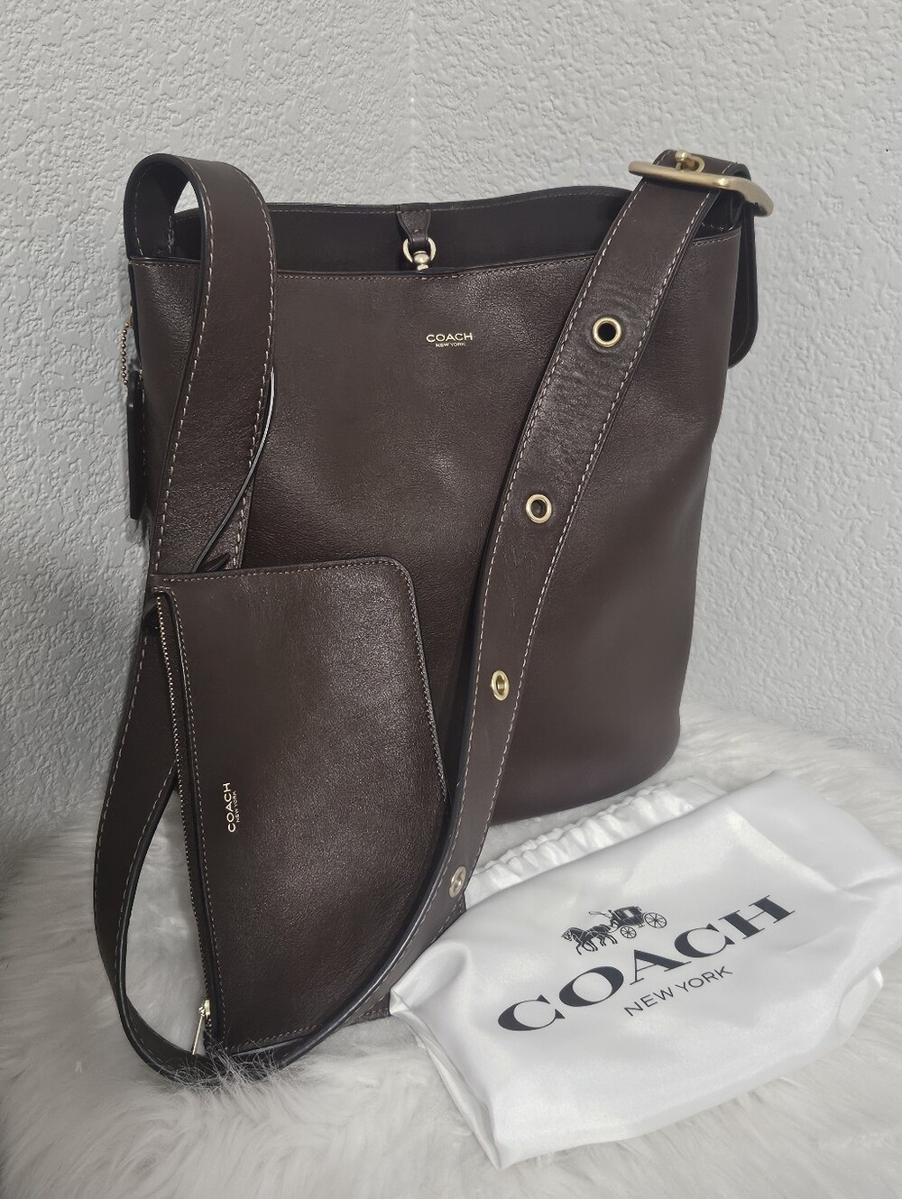 Coach Bleeker Leather Messenger Bag with Gold Hardware